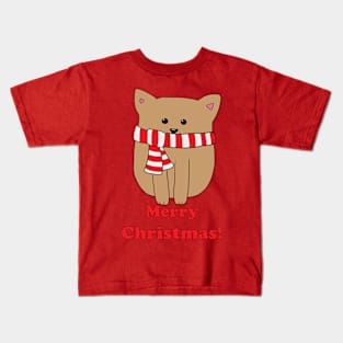 Merry Christmas! Cat in Candy Cane Scarf Kids T-Shirt